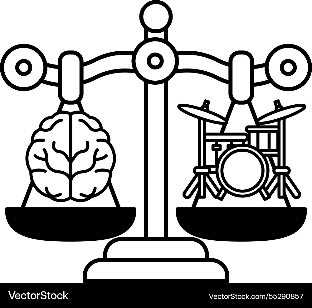 A scale with brain on one side and drum A scale with brain on one side and drum vector image