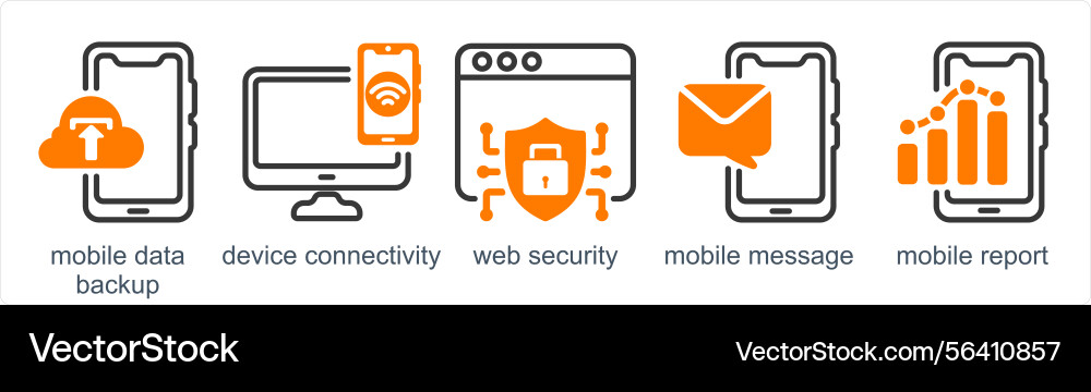 A set of 5 business icons as mobile data backup Vector Image