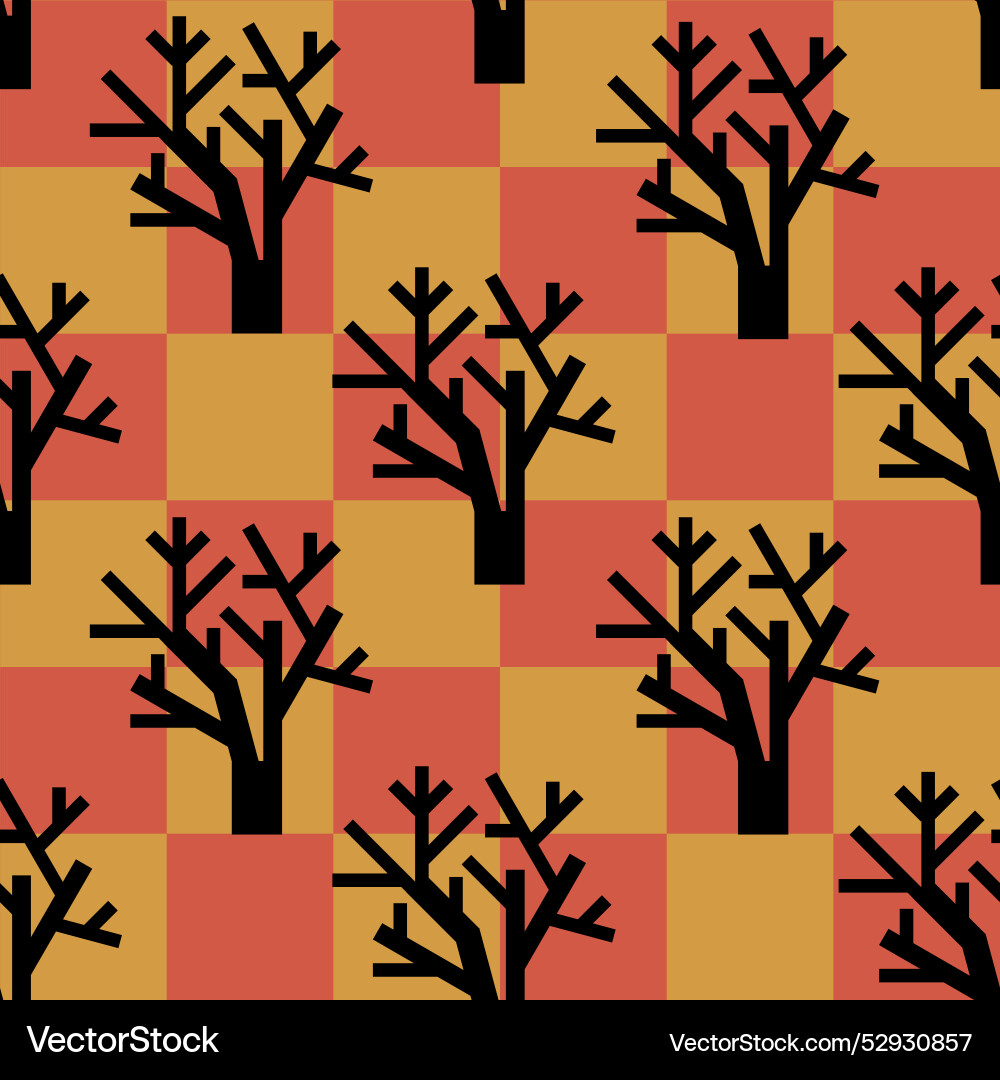 Autumn trees checkerboard seamless pattern vector image