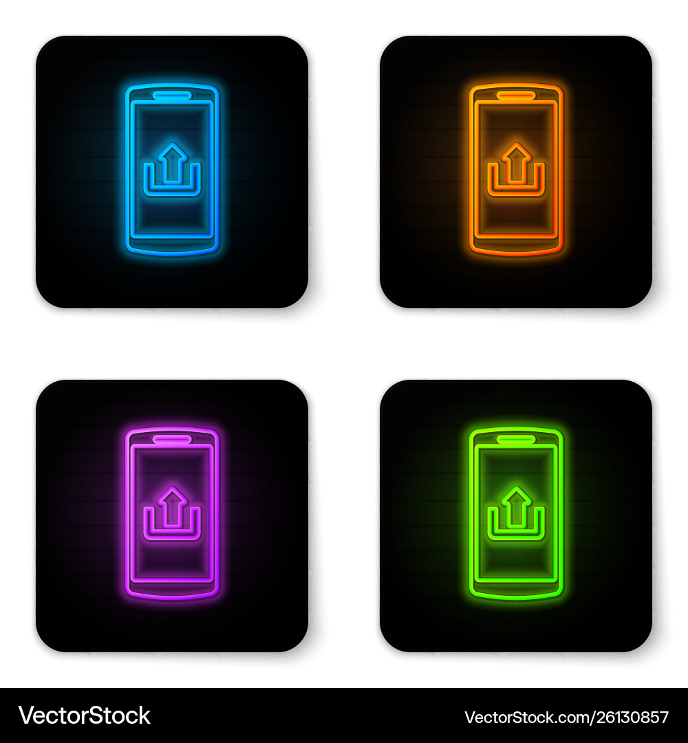 Glowing neon smartphone with upload icon isolated Vector Image