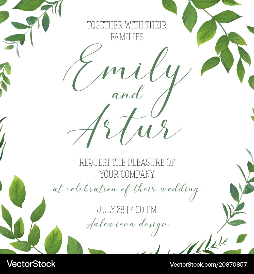 Greenery Wedding Floral Art Invitation Vector Image