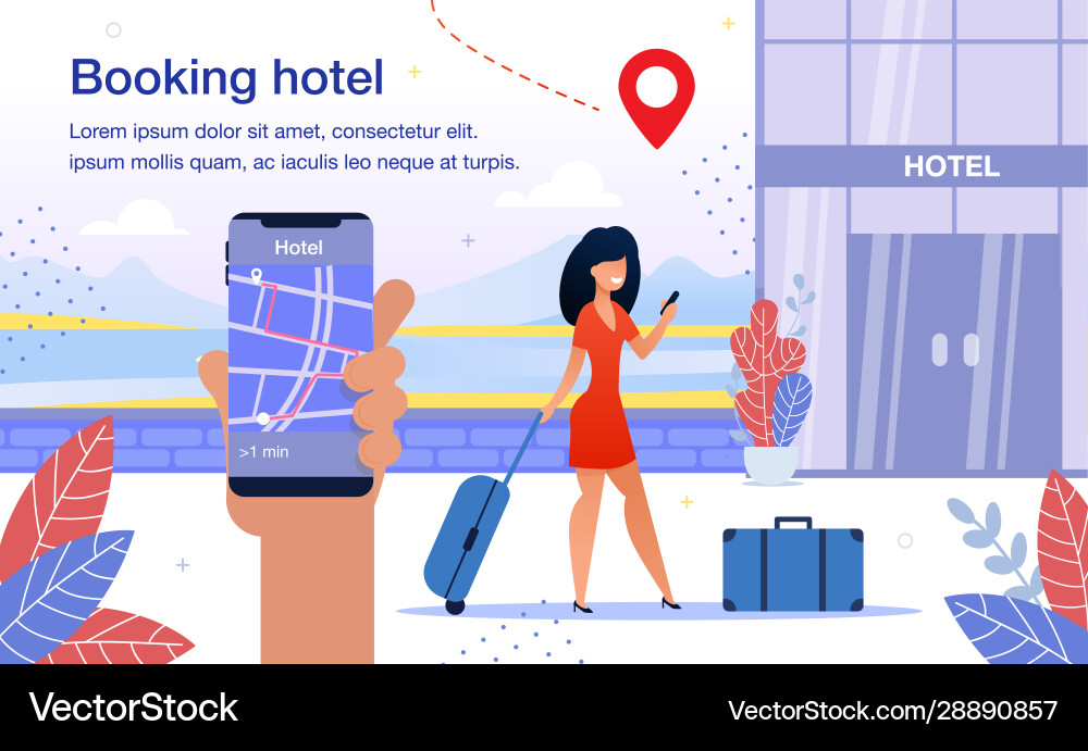 Hotel booking smartphone app flat ad poster Hotel booking smartphone app flat ad poster vector image