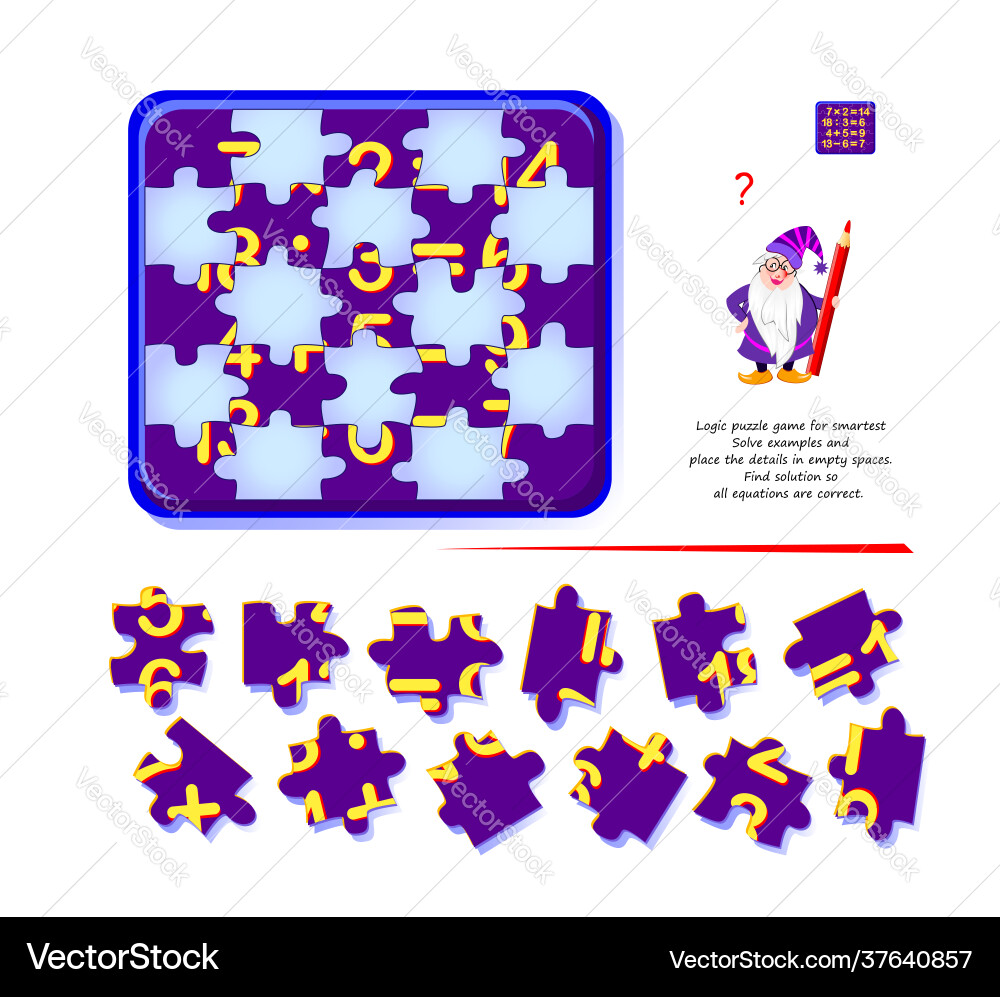 Logic puzzle game for smartest solve examples Logic puzzle game for smartest solve examples vector image