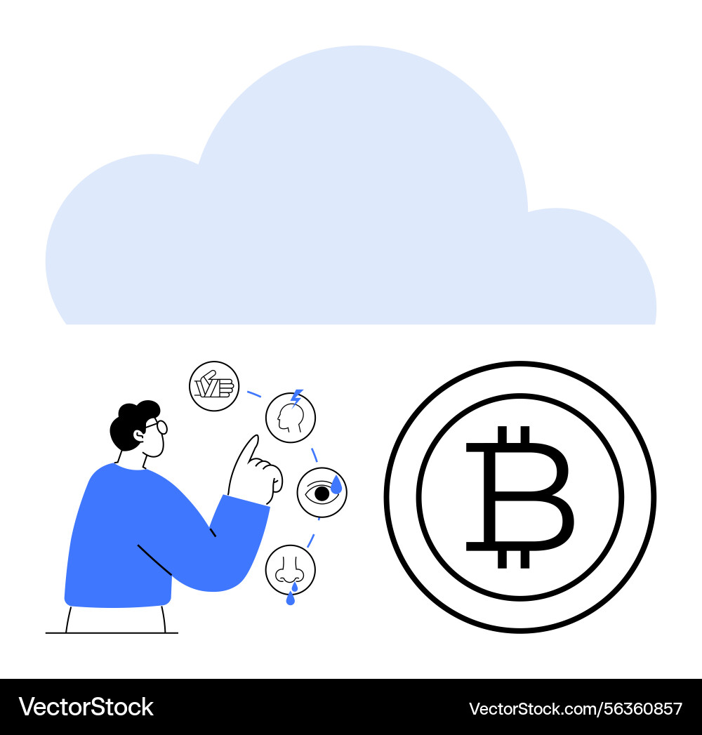 Man interacting with digital elements cloud vector image
