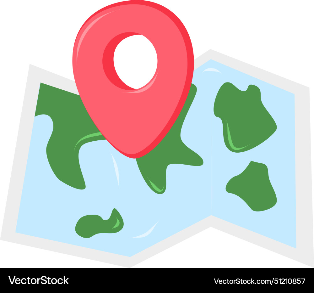 Map with pin red direction pointer on folded city Vector Image