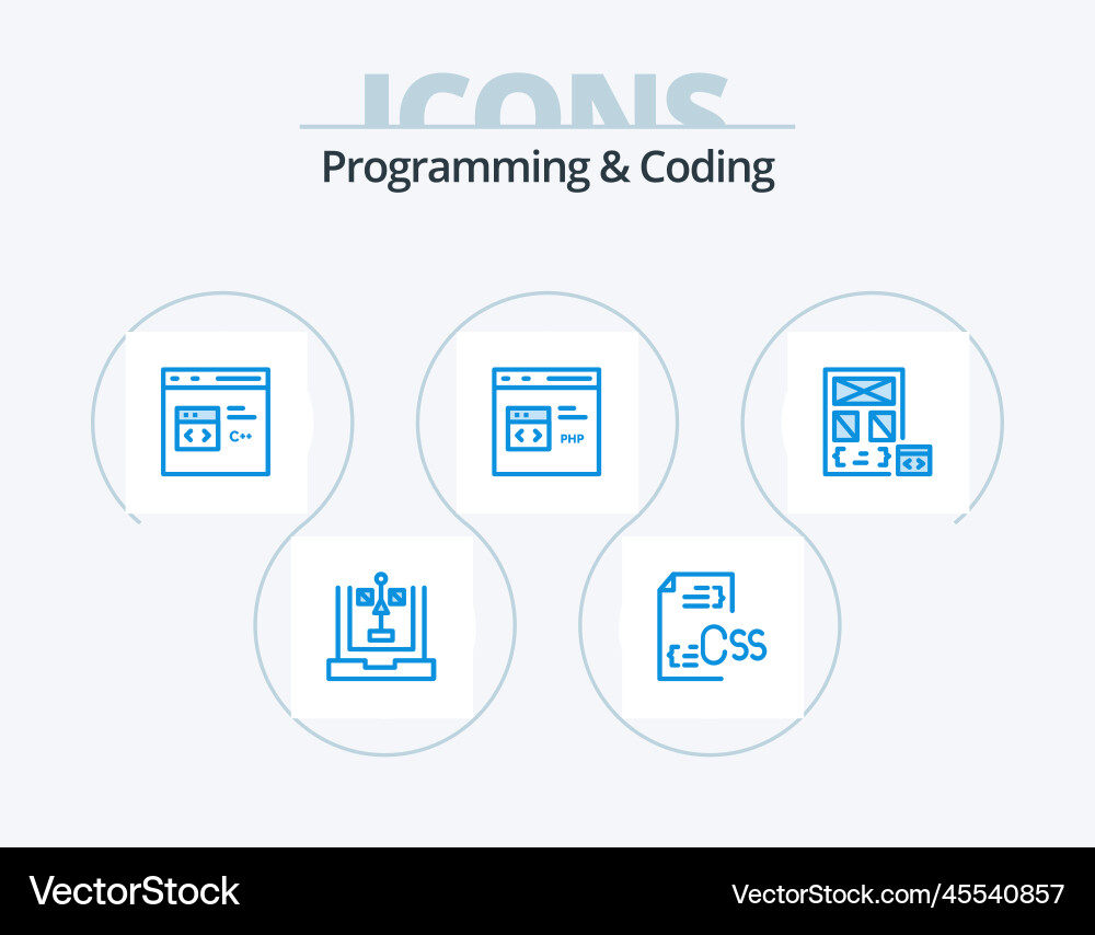 Programming and coding blue icon pack 5 Vector Image