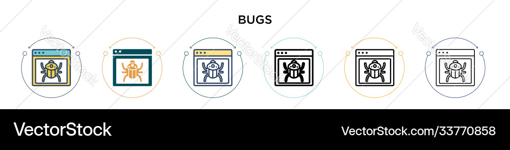 Bugs icon in filled thin line outline and stroke Bugs icon in filled thin line outline and stroke Vector Image