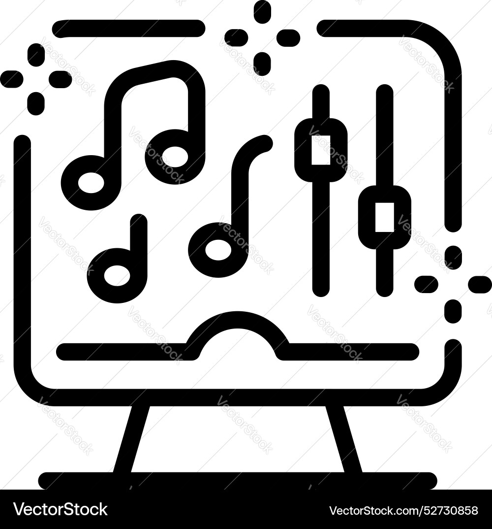 Computer showing music notes and sliders Computer showing music notes and sliders vector image