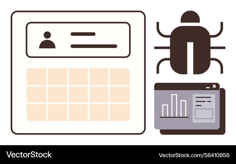 Cybersecurity Data Analysis with Bug Icon Vector Image