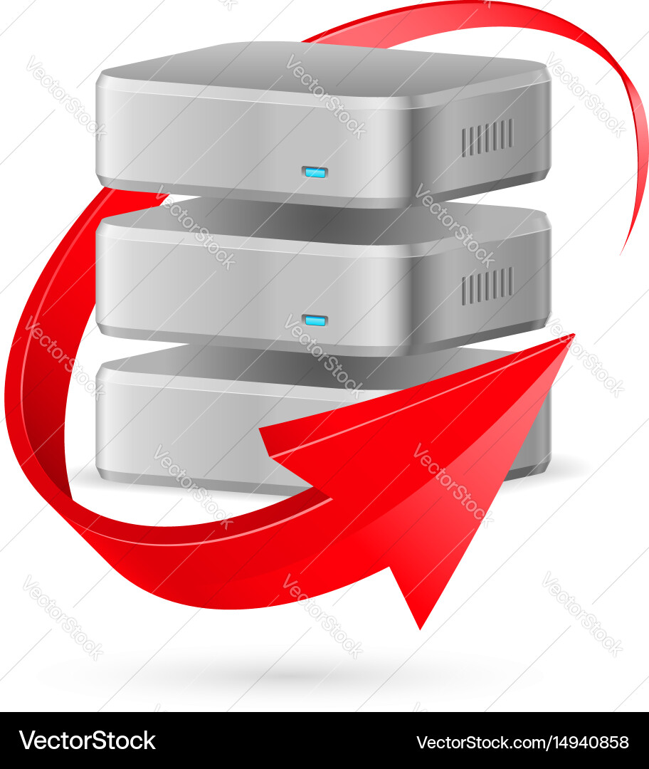 Database icon with update symbol presented as red vector image