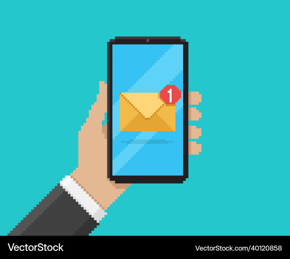 Hand holding mobile with message notification Hand holding mobile with message notification vector image