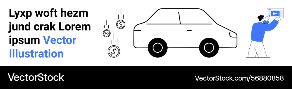 Man presenting data next to a car with falling Man presenting data next to a car with falling vector image
