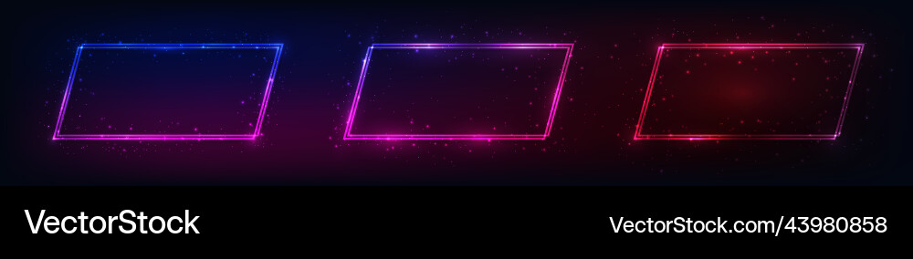 Neon double rectangular frame with shining effects Vector Image