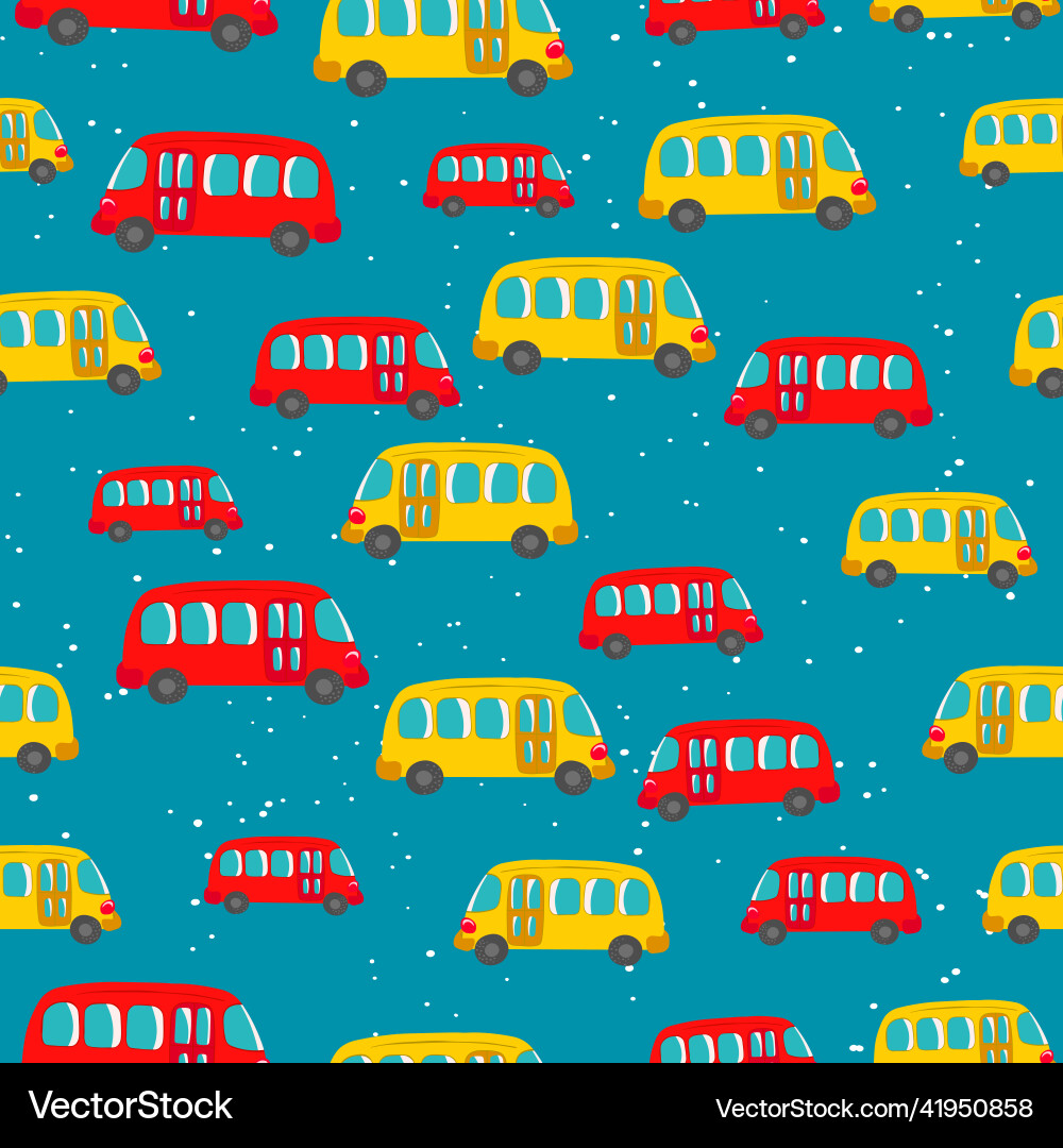 Seamless pattern with cute bus car on color Seamless pattern with cute bus car on color vector image