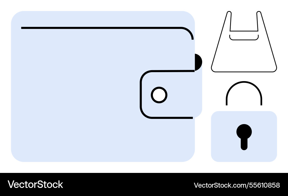 Secure wallet with shopping and lock elements Vector Image
