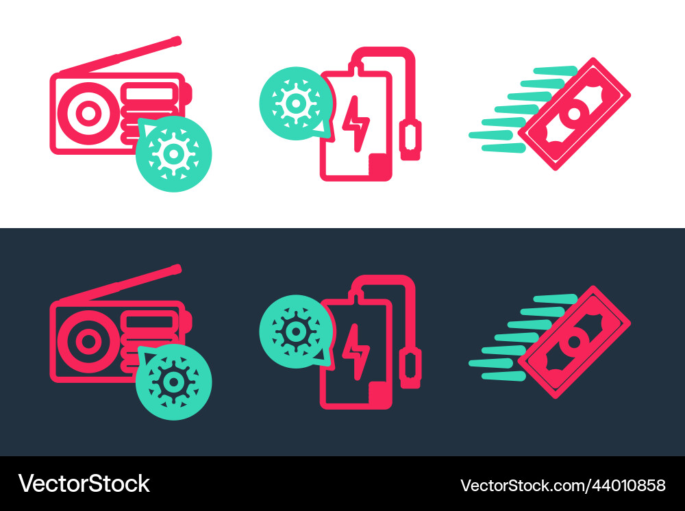 Set line fast payments radio setting and power Set line fast payments radio setting and power vector image