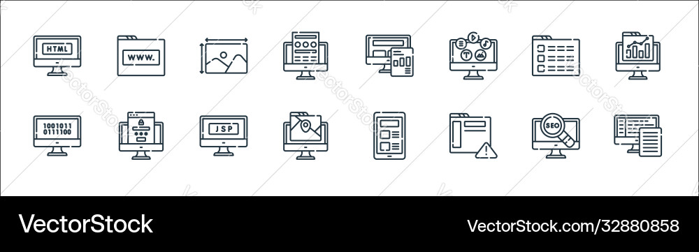 Web development line icons linear set quality Web development line icons linear set quality vector image