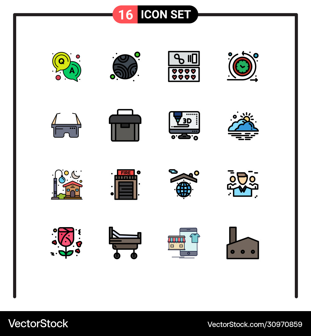 16 universal flat color filled lines set for web Vector Image