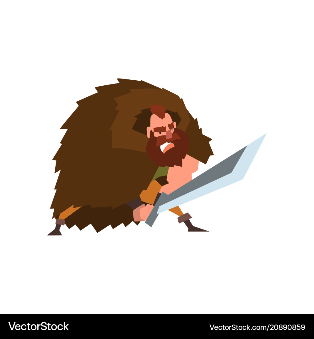 Angry viking warrior character in animal skin cape Angry viking warrior character in animal skin cape vector image