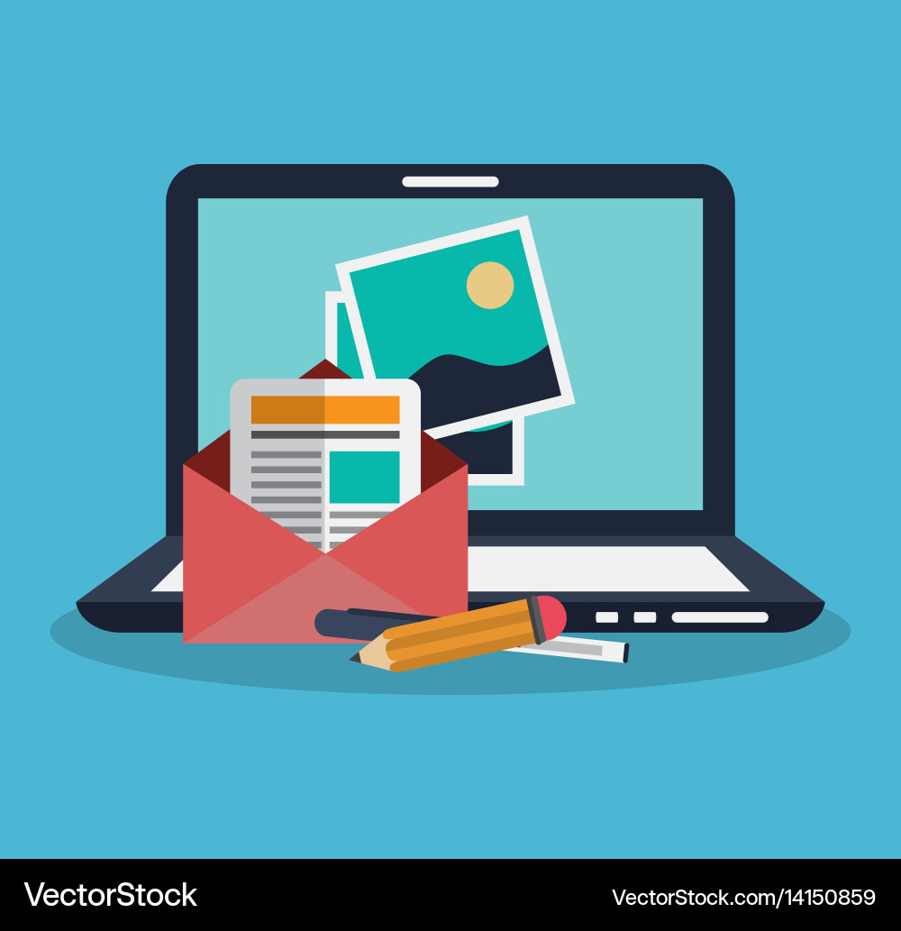 Computer with instant messaging related icons vector image