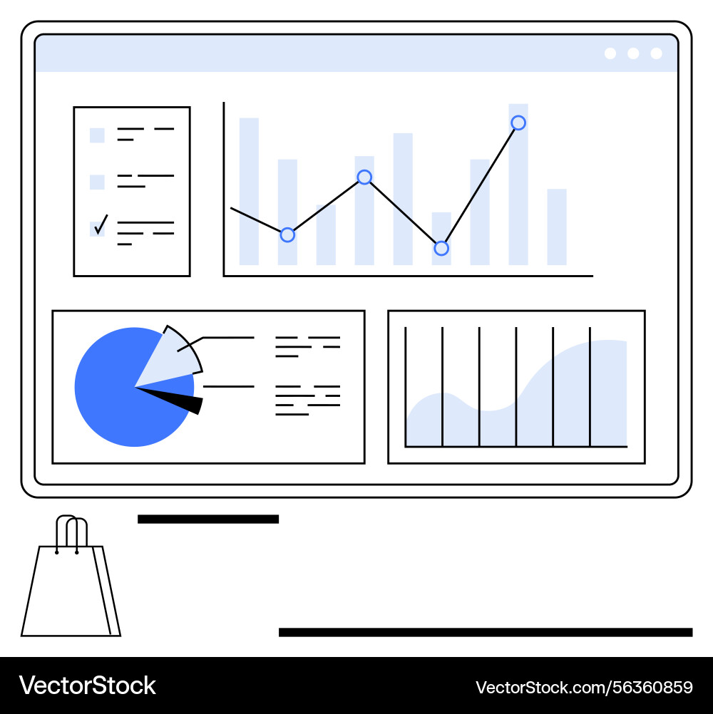Data dashboard with analytics charts and shopping Data dashboard with analytics charts and shopping vector image