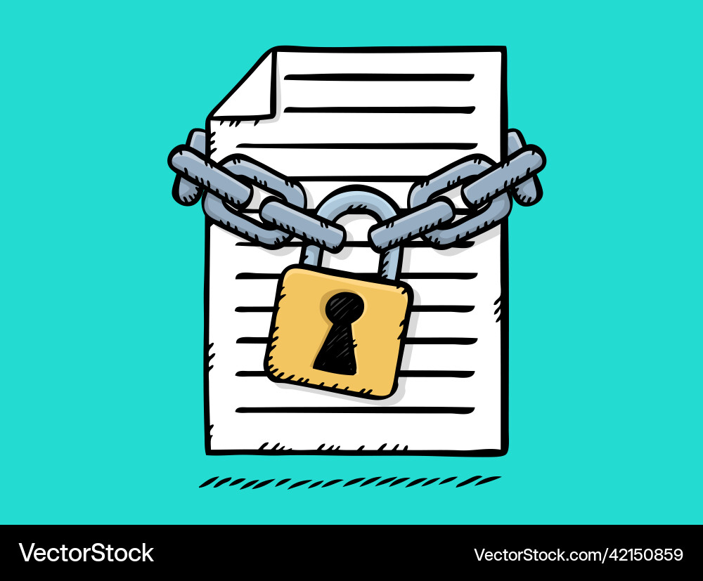 Document file locked with chains and padlock Document file locked with chains and padlock vector image