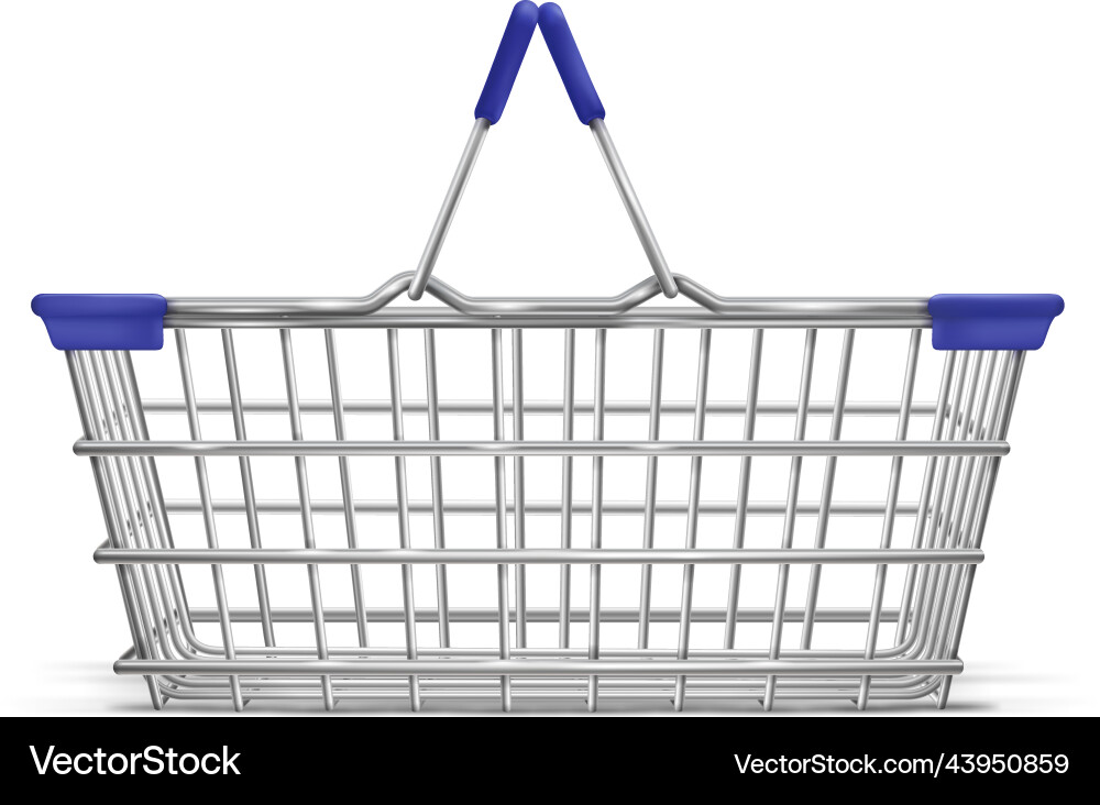 Metal supermarket basket 3d shop cart with silver Metal supermarket basket 3d shop cart with silver vector image