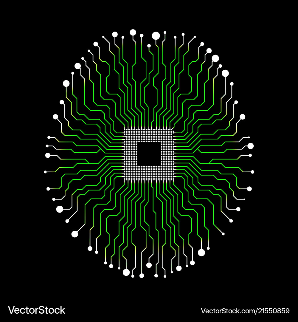 Neon brain cpu circuit board Neon brain cpu circuit board vector image