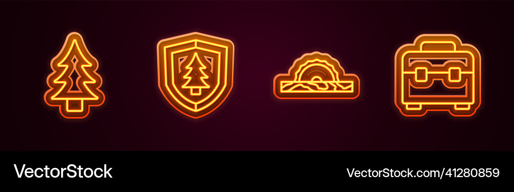 Set line tree shield with electric circular Vector Image