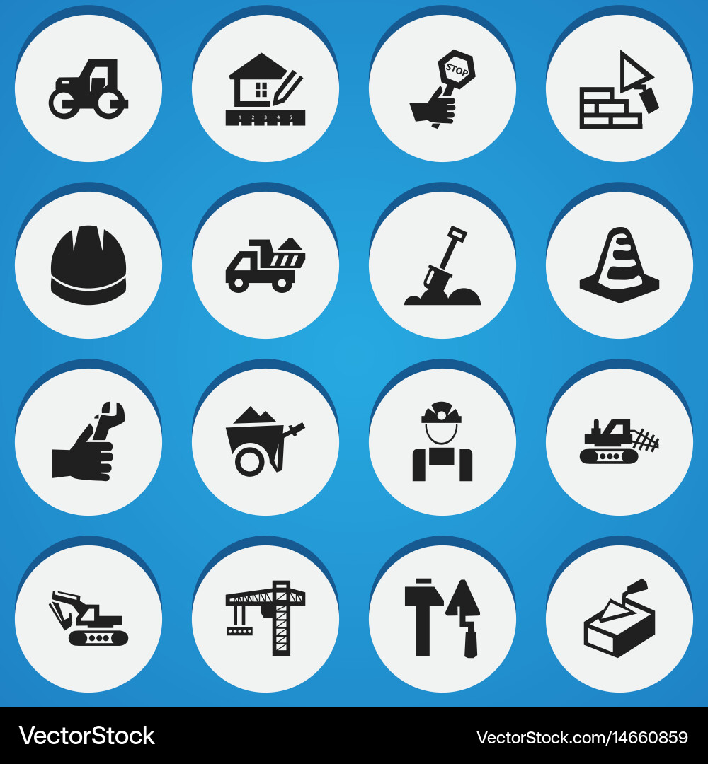 Set of 16 editable building icons includes vector image