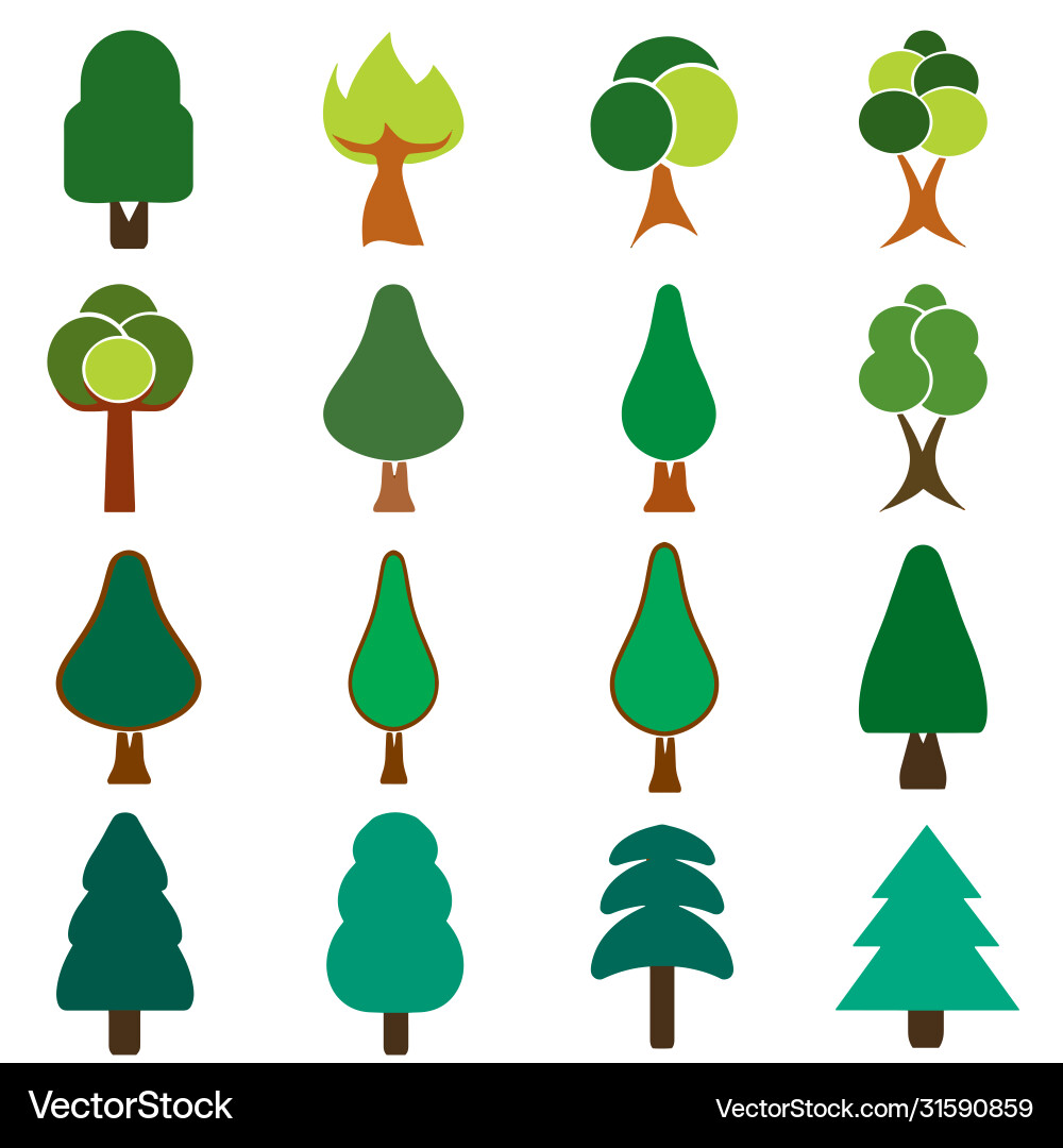 Trees in multiple shapes and colors set vector image