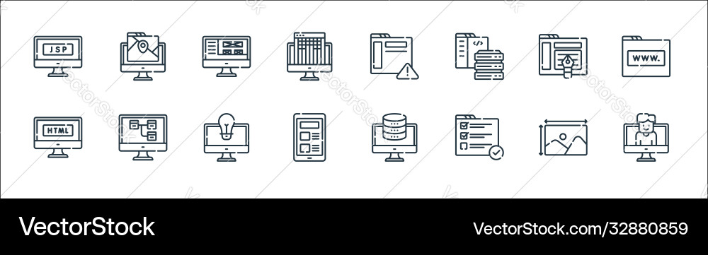 Web development line icons linear set quality Web development line icons linear set quality vector image