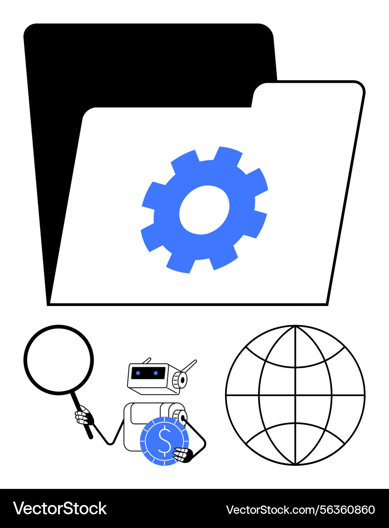 Data automation concept with folder robot Data automation concept with folder robot vector image