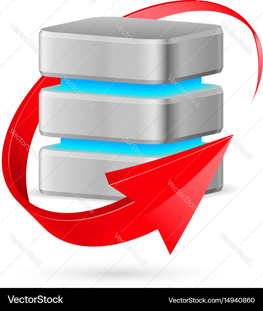 Database icon with update symbol - red curved vector image