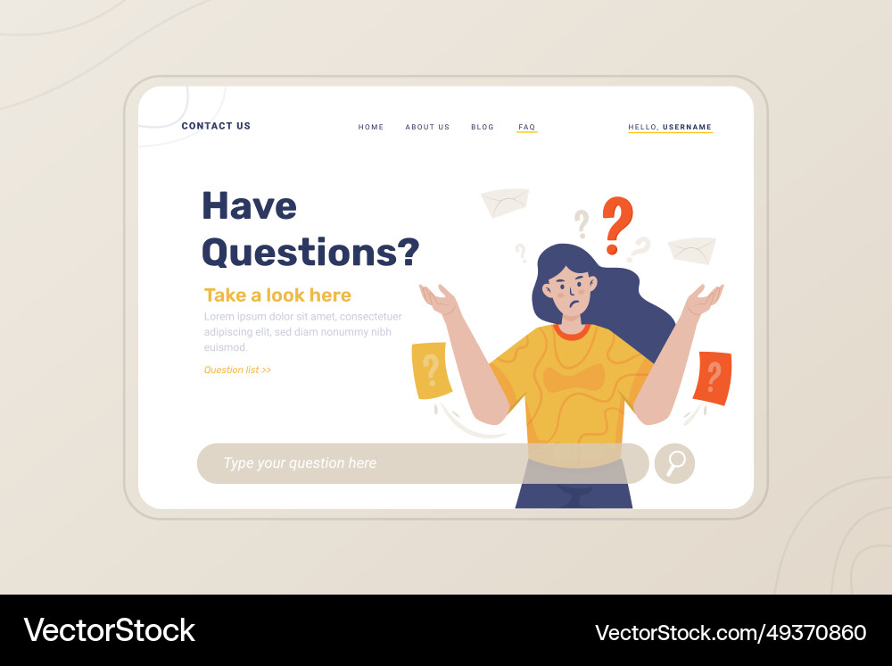 Faq page with online question on landing vector image