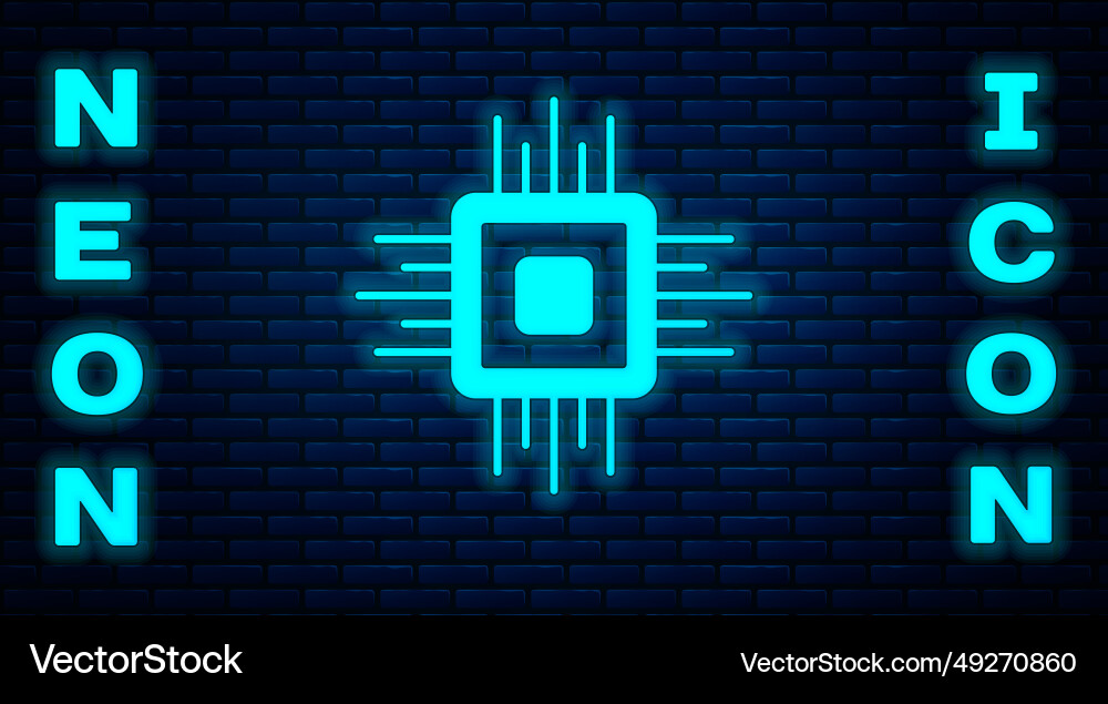 Glowing neon computer processor Glowing neon computer processor vector image