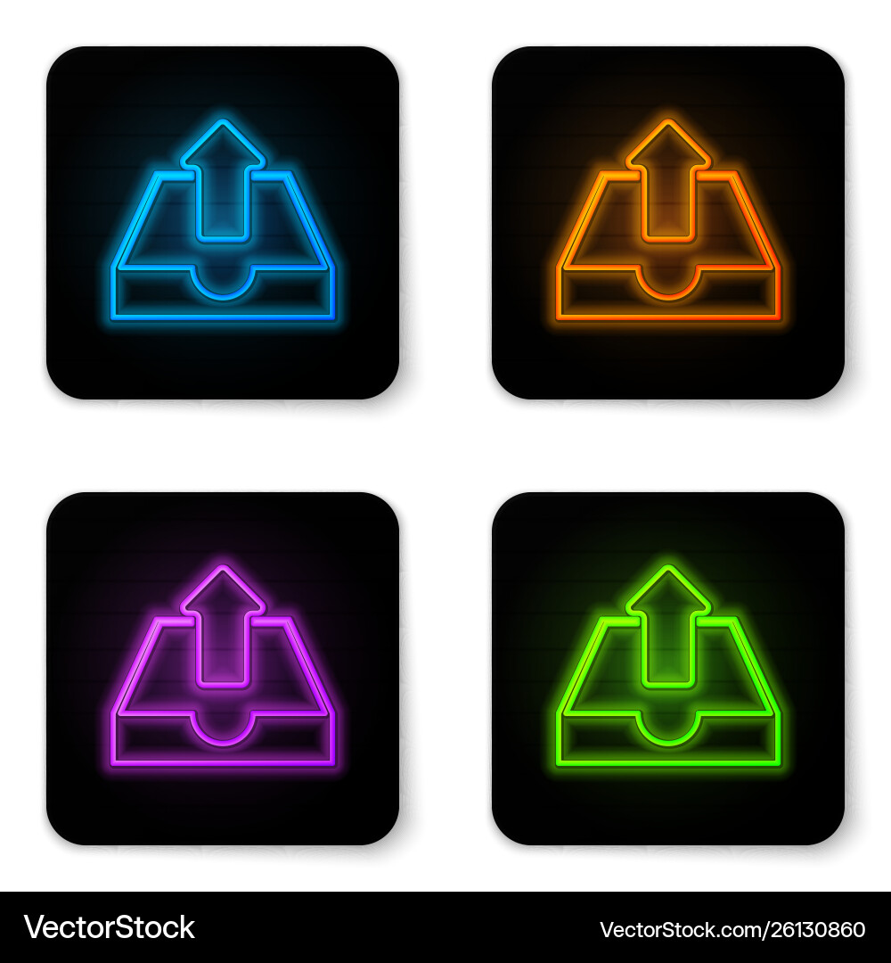 Glowing neon upload inbox icon isolated on white Vector Image