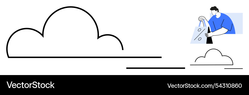 Man delivering package with cloud elements Man delivering package with cloud elements Vector Image
