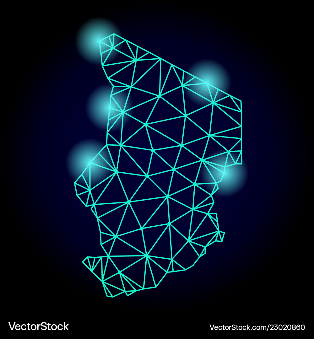 Polygonal network mesh map of chad with light Vector Image