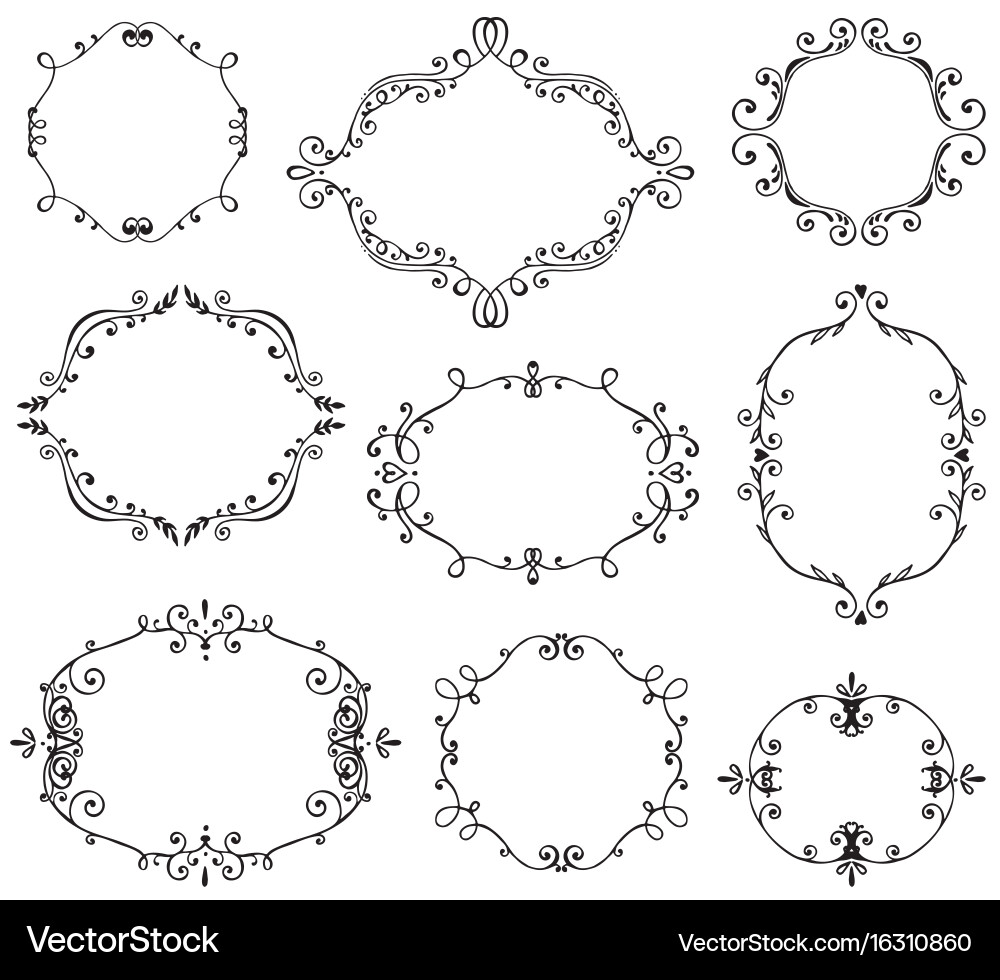 Set of hand drawn frames with vignette branches