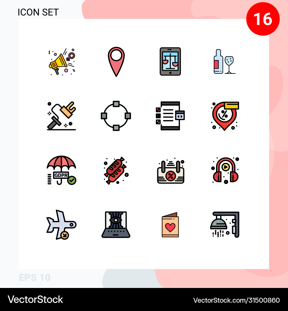 User interface pack 16 basic flat color filled Vector Image