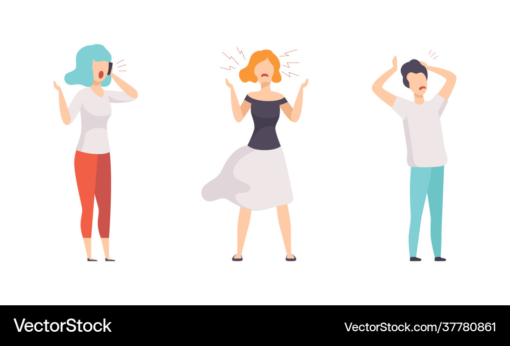 Angry furious people set indignany aggressive Angry furious people set indignany aggressive vektorbild