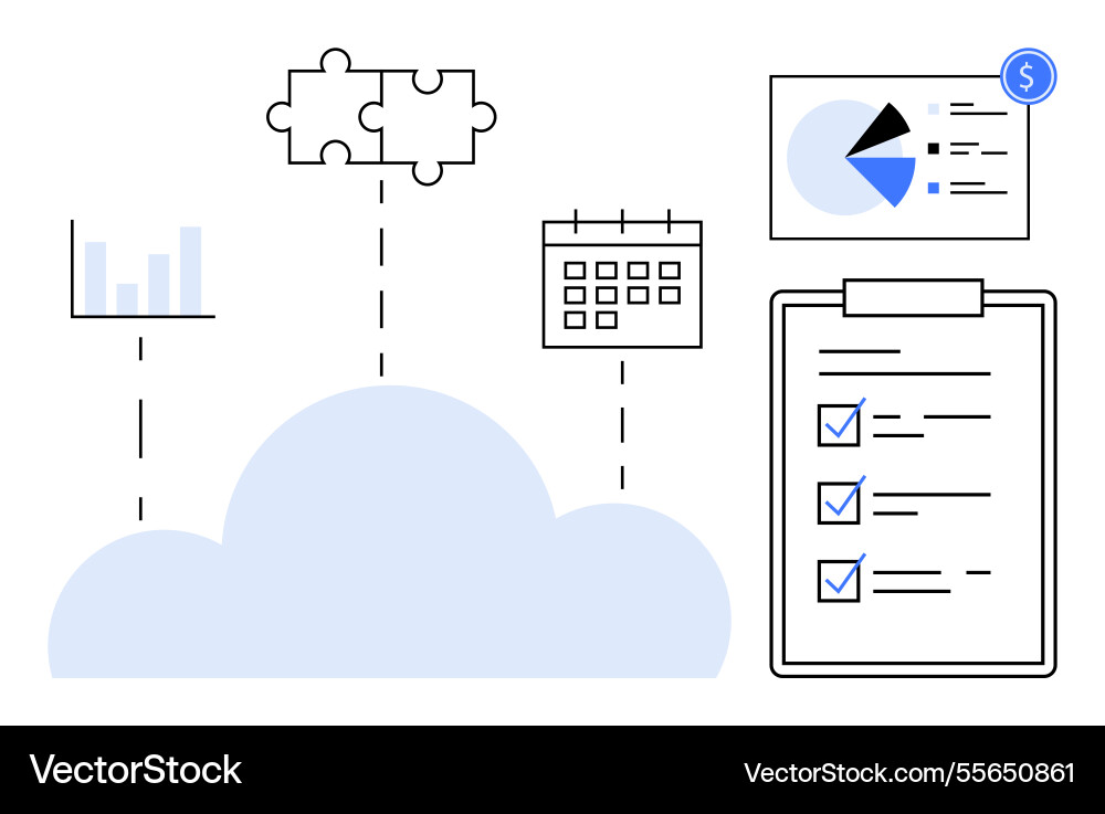 Cloud integration with analytics task planning Cloud integration with analytics task planning vector image