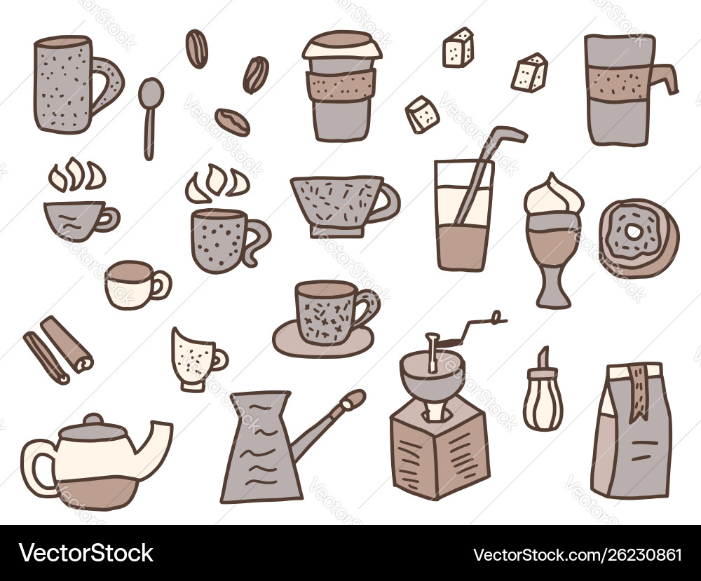 Coffee set objects design elements Vector Image