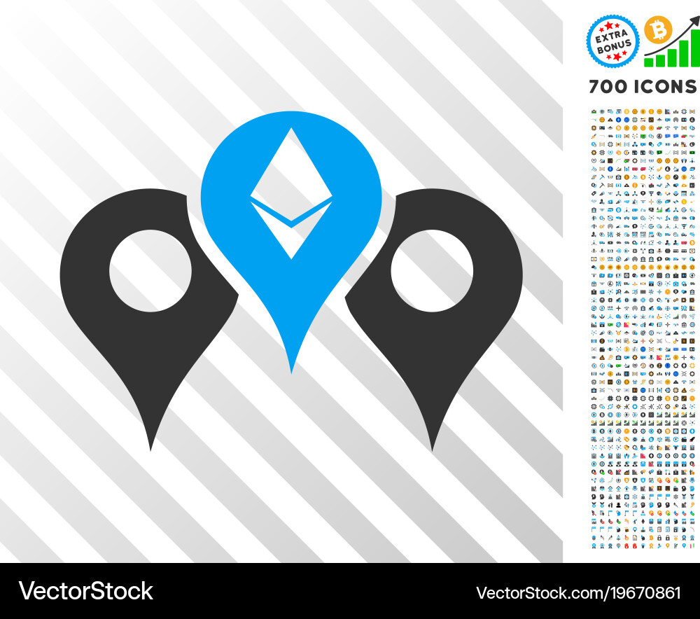 Ethereum map pointers flat icon with bonus vector image