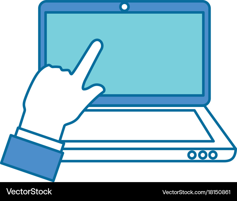 Laptop computer with hand user touching vector image