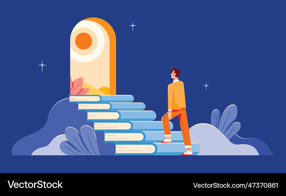 Man climbing book stairs Man climbing book stairs vector image