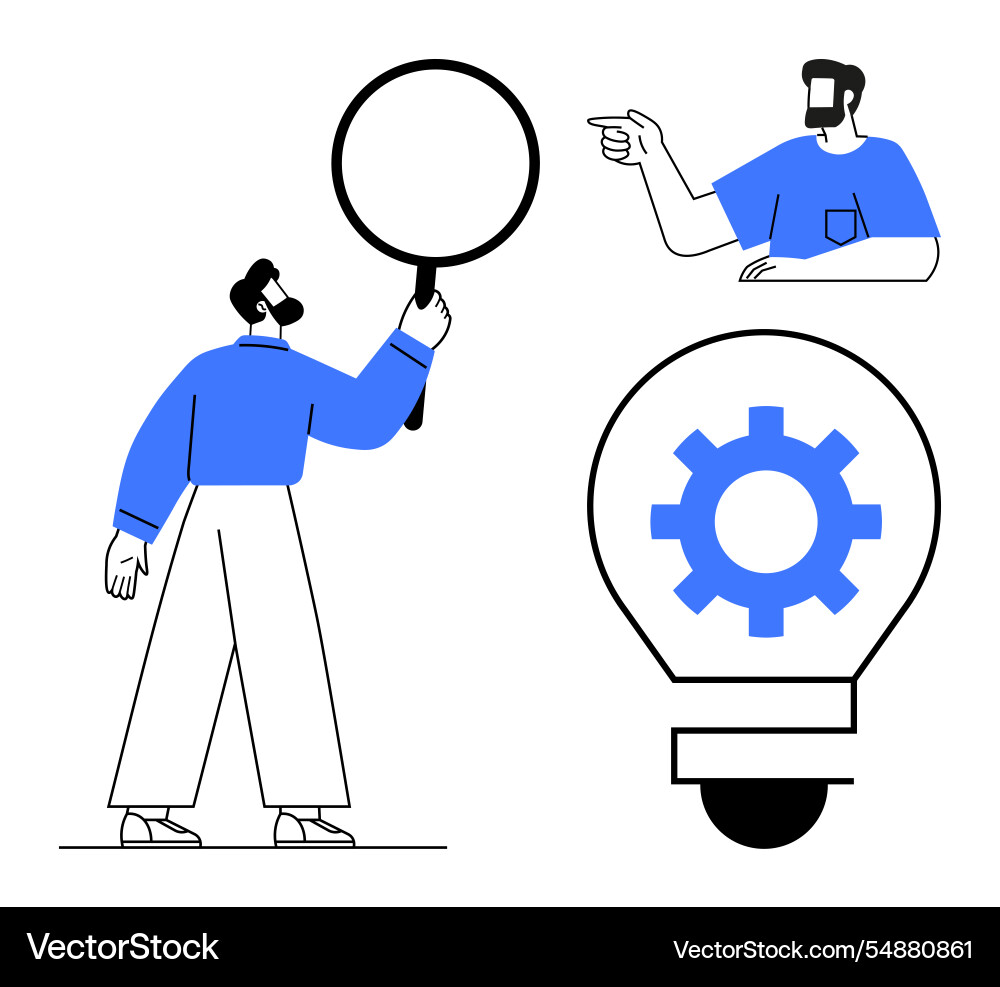 Man with magnifying glass exploring ideas Man with magnifying glass exploring ideas vector image