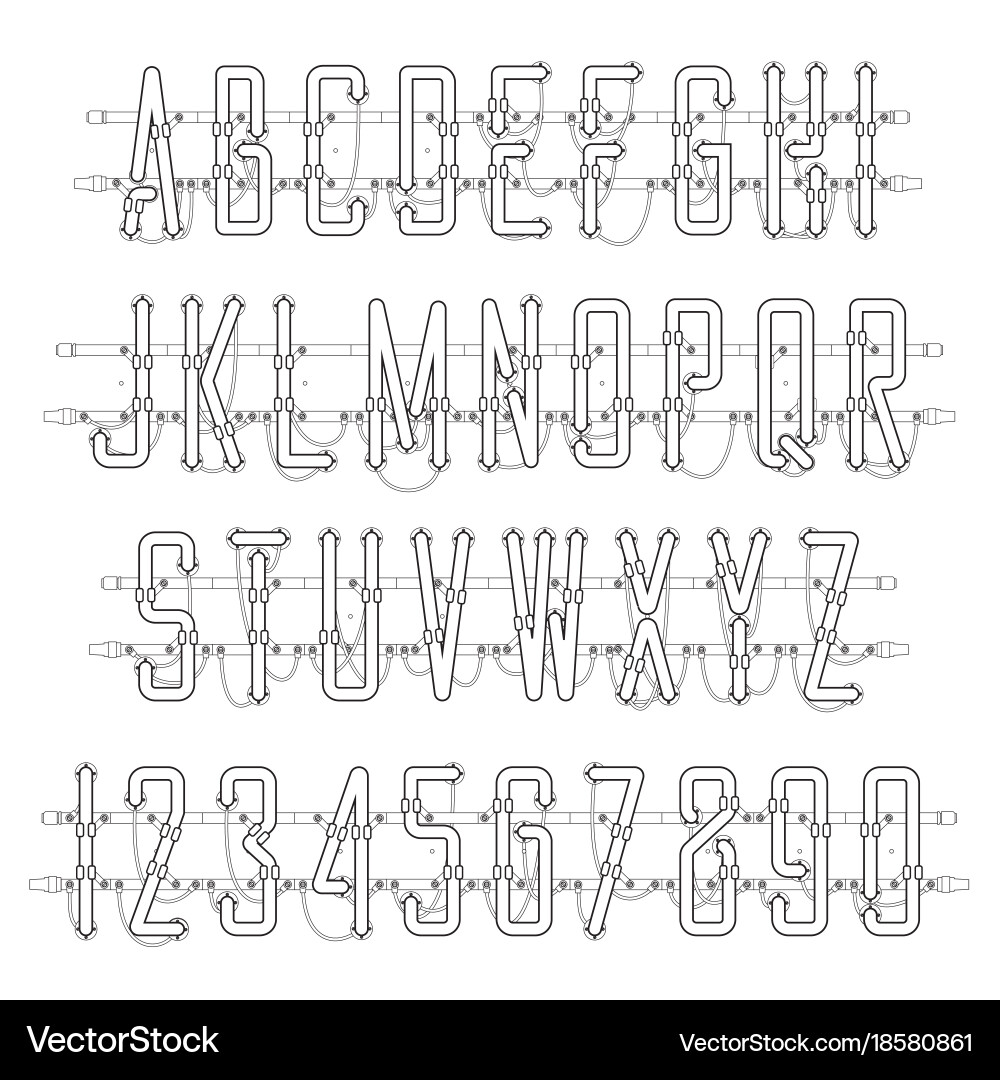Neon Script Font with Electrical Elements vector image