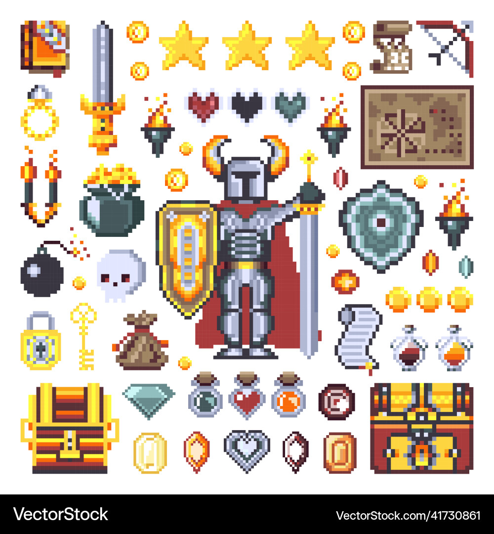 Pixel Art Knight Game Assets vector image